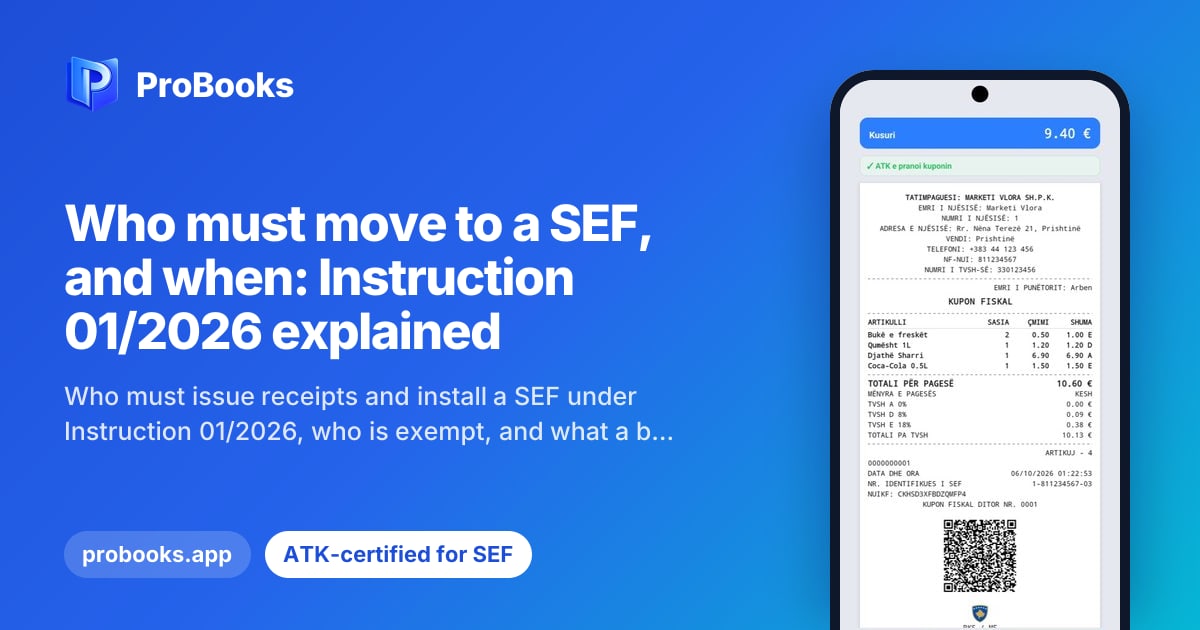 A fiscal receipt from ProBooks SEF on Android, accepted by ATK