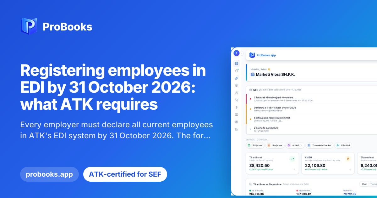 The ProBooks web dashboard, where employees and employment contracts are kept