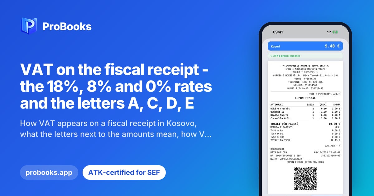Fiscal receipt with items at several VAT rates