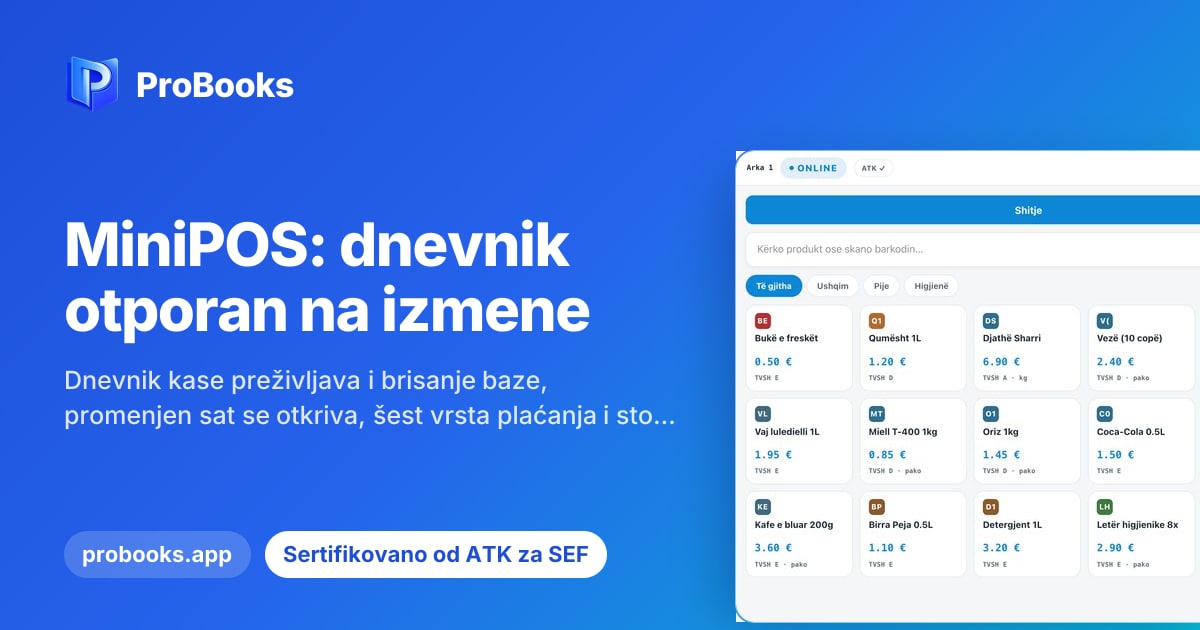 MiniPOS kasa na računaru tokom prodaje