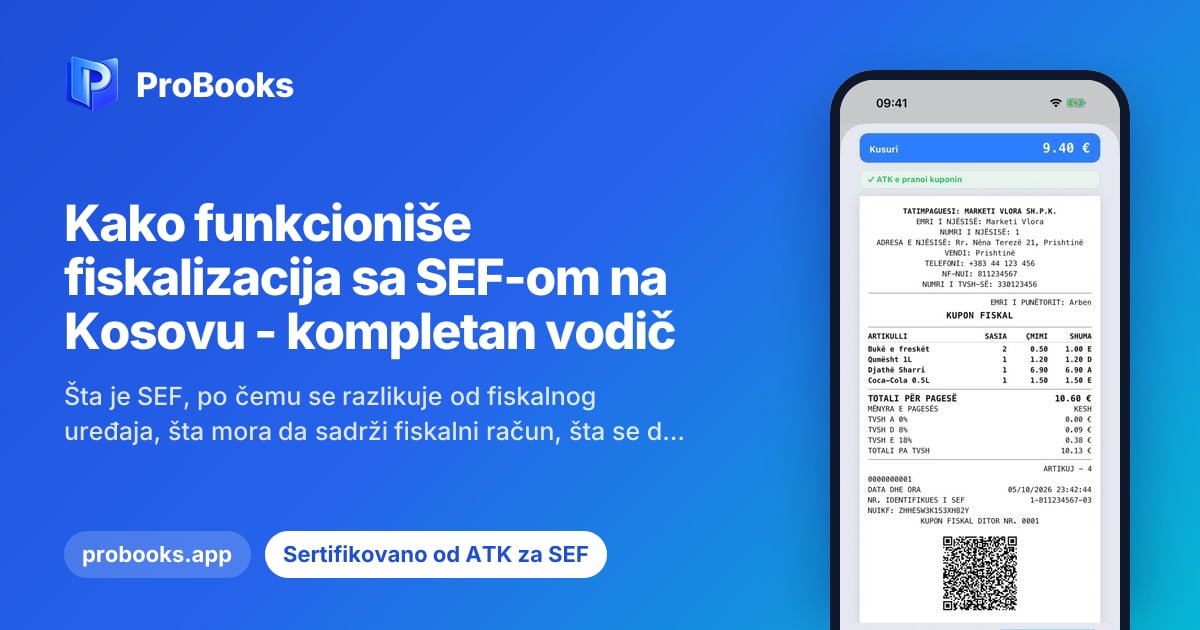 Fiskalni račun izdat iz ProBooks SEF-a, prihvaćen od strane ATK