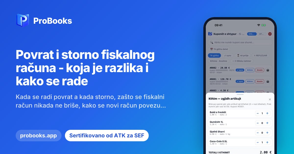 Izbor artikala za povrat sa originalnog računa