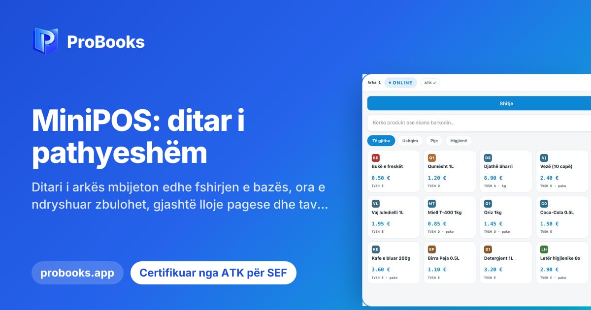 Arka MiniPOS në kompjuter gjatë një shitjeje