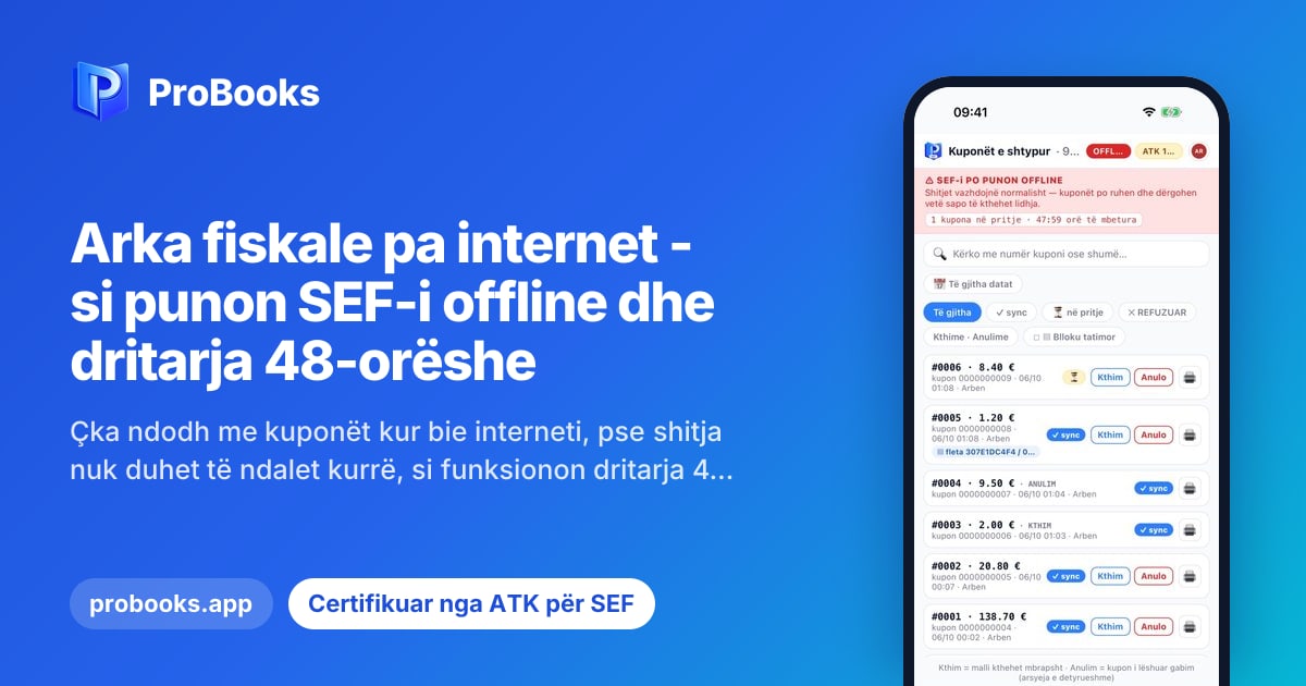 Lista e kuponëve në pritje kur arka punon offline