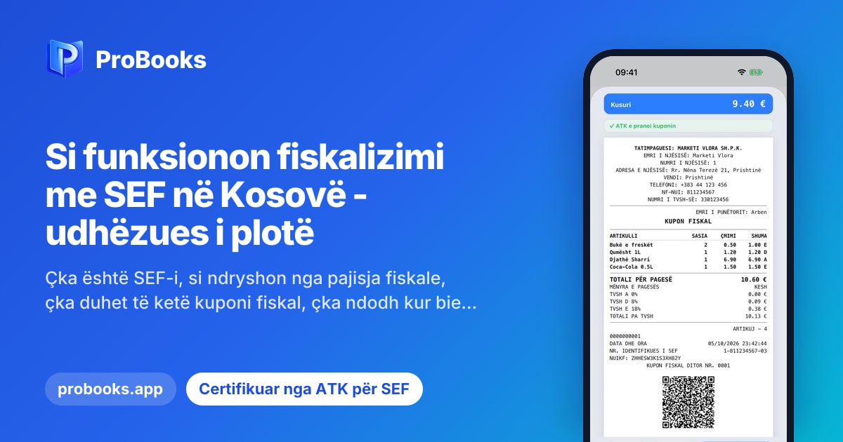 Kupon fiskal i lëshuar nga ProBooks SEF, i pranuar nga ATK