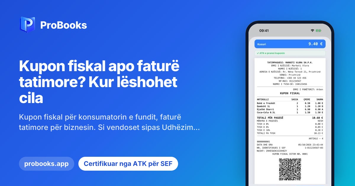 Kupon fiskal nga ProBooks SEF në iPhone, për biznes në TVSH
