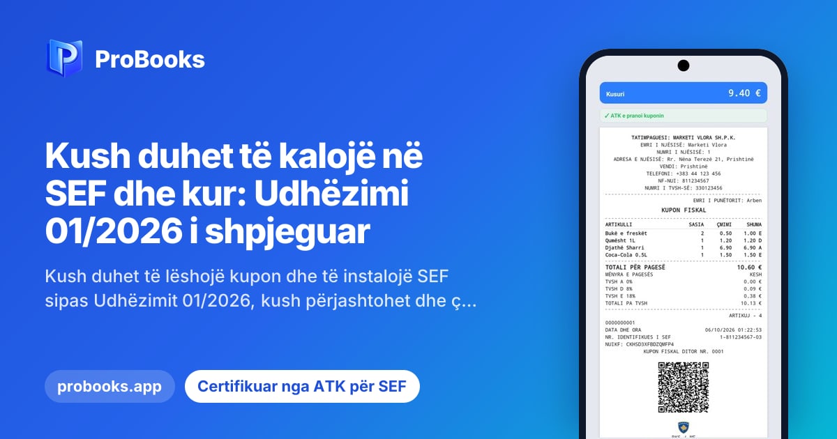Kupon fiskal nga ProBooks SEF në Android, i pranuar nga ATK