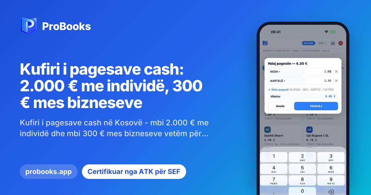 Ndarja e pagesës në ProBooks SEF Mobile në iPhone, me kesh, kartelë dhe transfer bankar