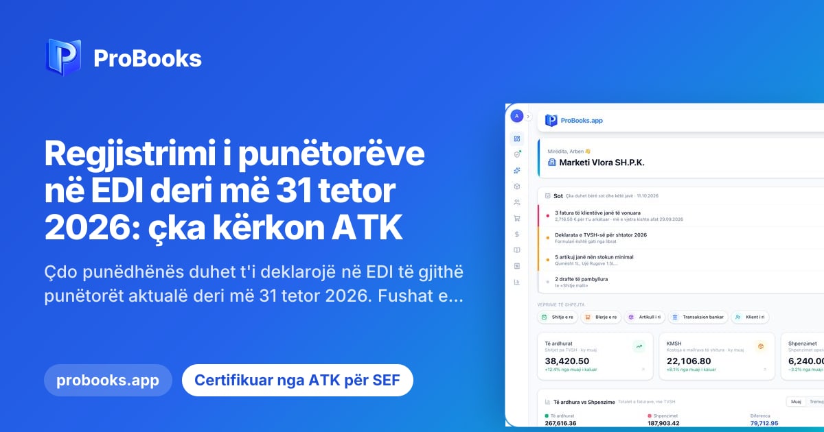 Paneli i ProBooks web, ku mbahen punonjësit dhe kontratat e punës