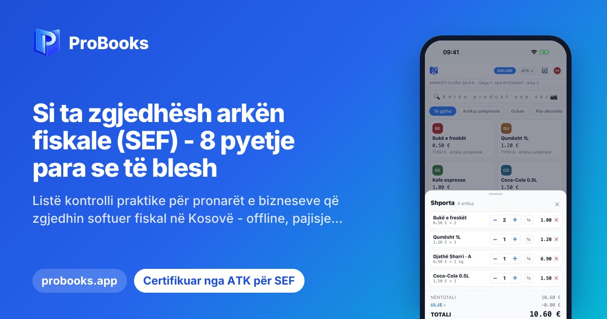 ProBooks SEF në iPhone - shporta me artikujt