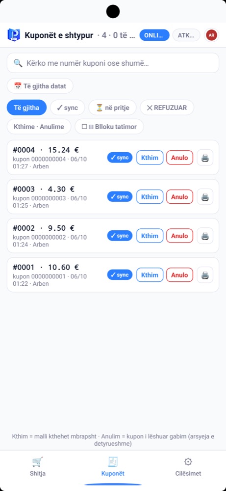 SEF · Android - Lista e kuponëve