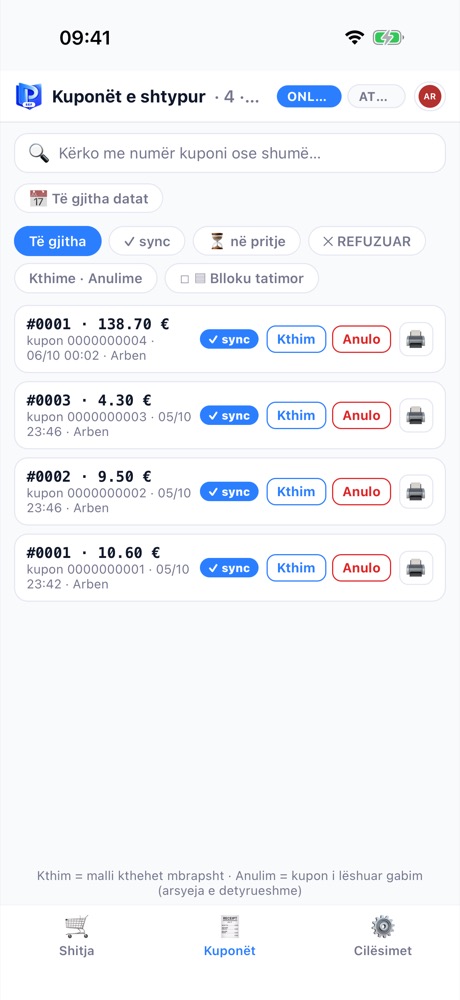 SEF · iPhone - Kuponët: sync, kthime, anulime