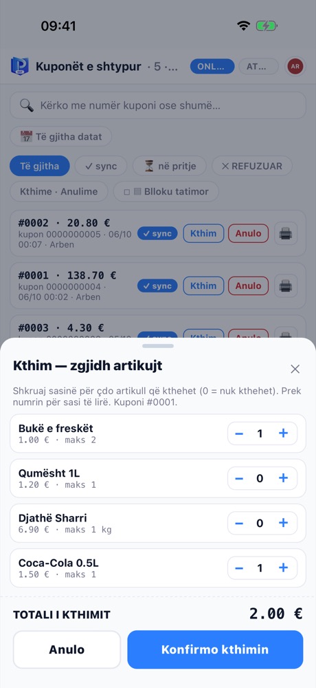 SEF · iPhone - Kthimi: zgjidh artikujt