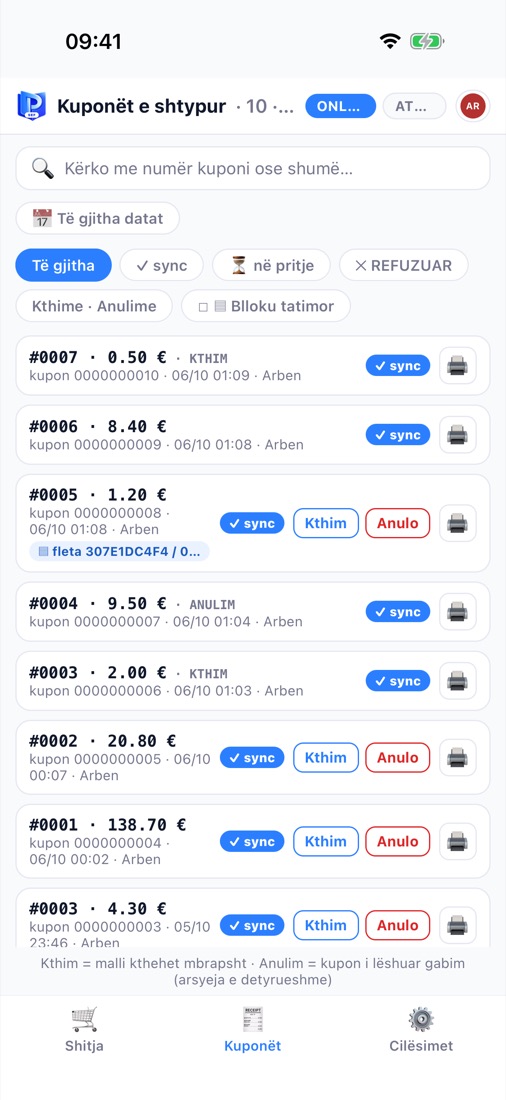 Rikthimi i lidhjes dhe sinkronizimi i kuponëve