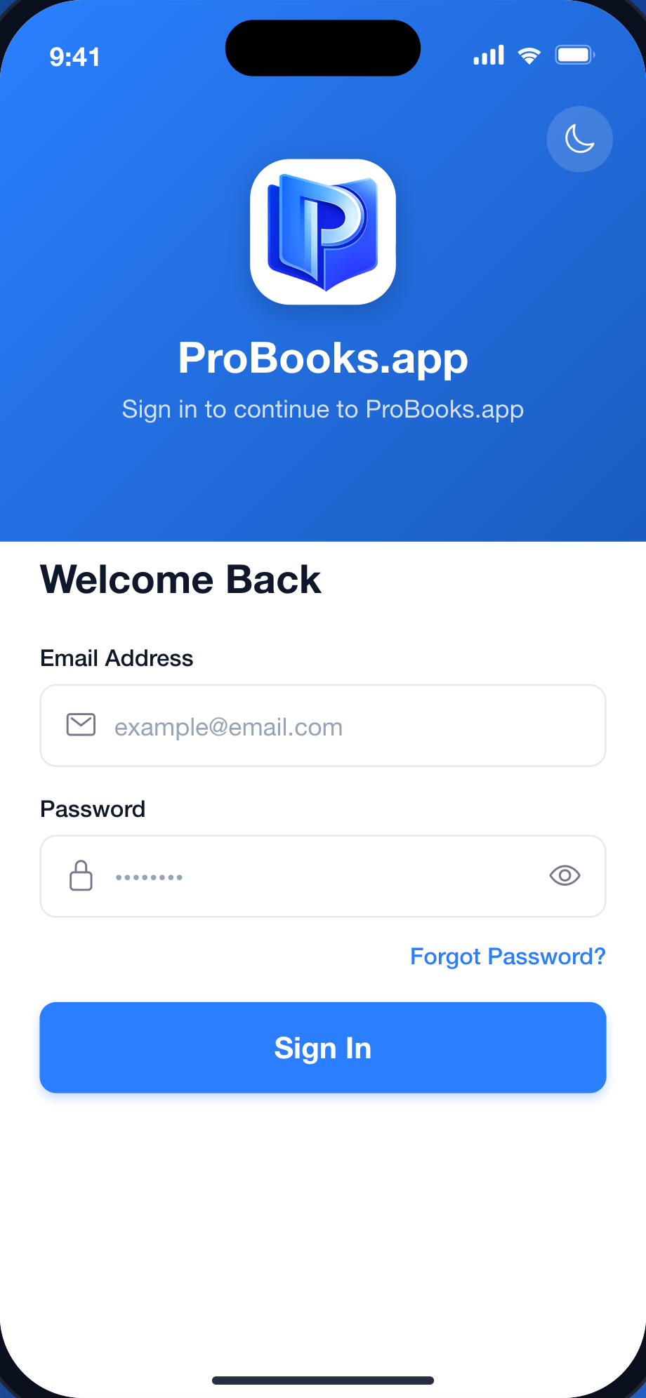 ProBooks Mobile - Hyrje e sigurt në llogarinë ProBooks